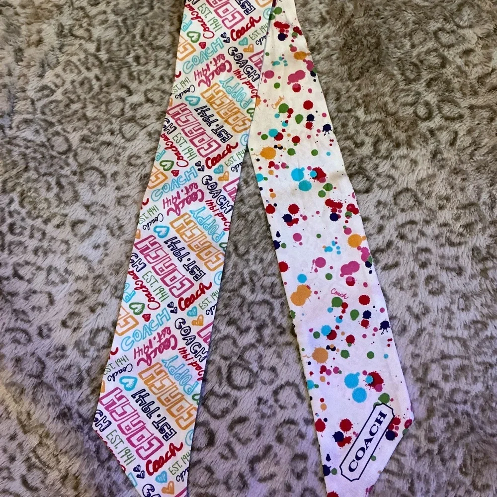 Coach Poppy Colorful Text and Dots Hair Scarf Bag Scarf. Absolutely Gorgeous 🥰